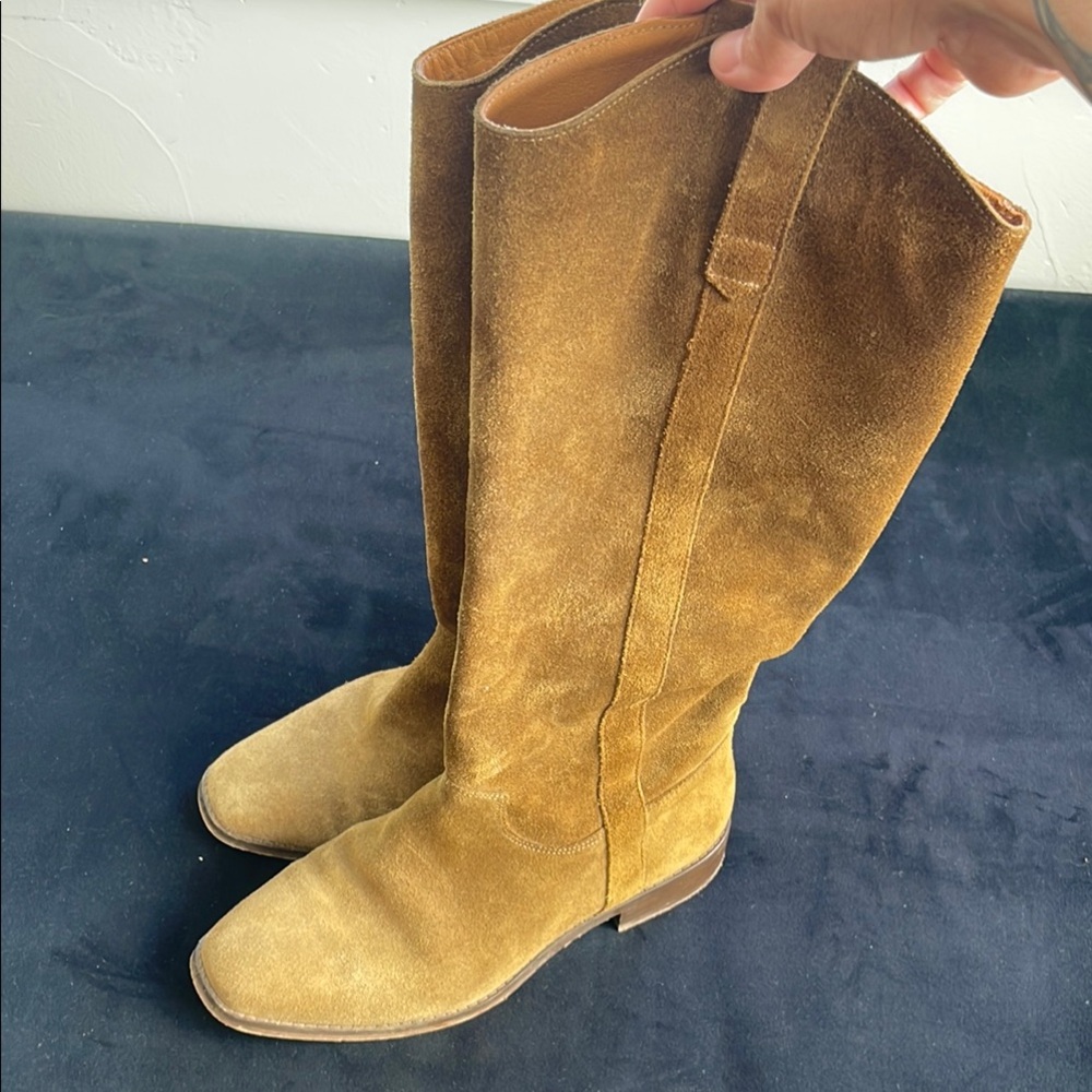 Sezane Tan Over the Knee Boots Suede Pull-On